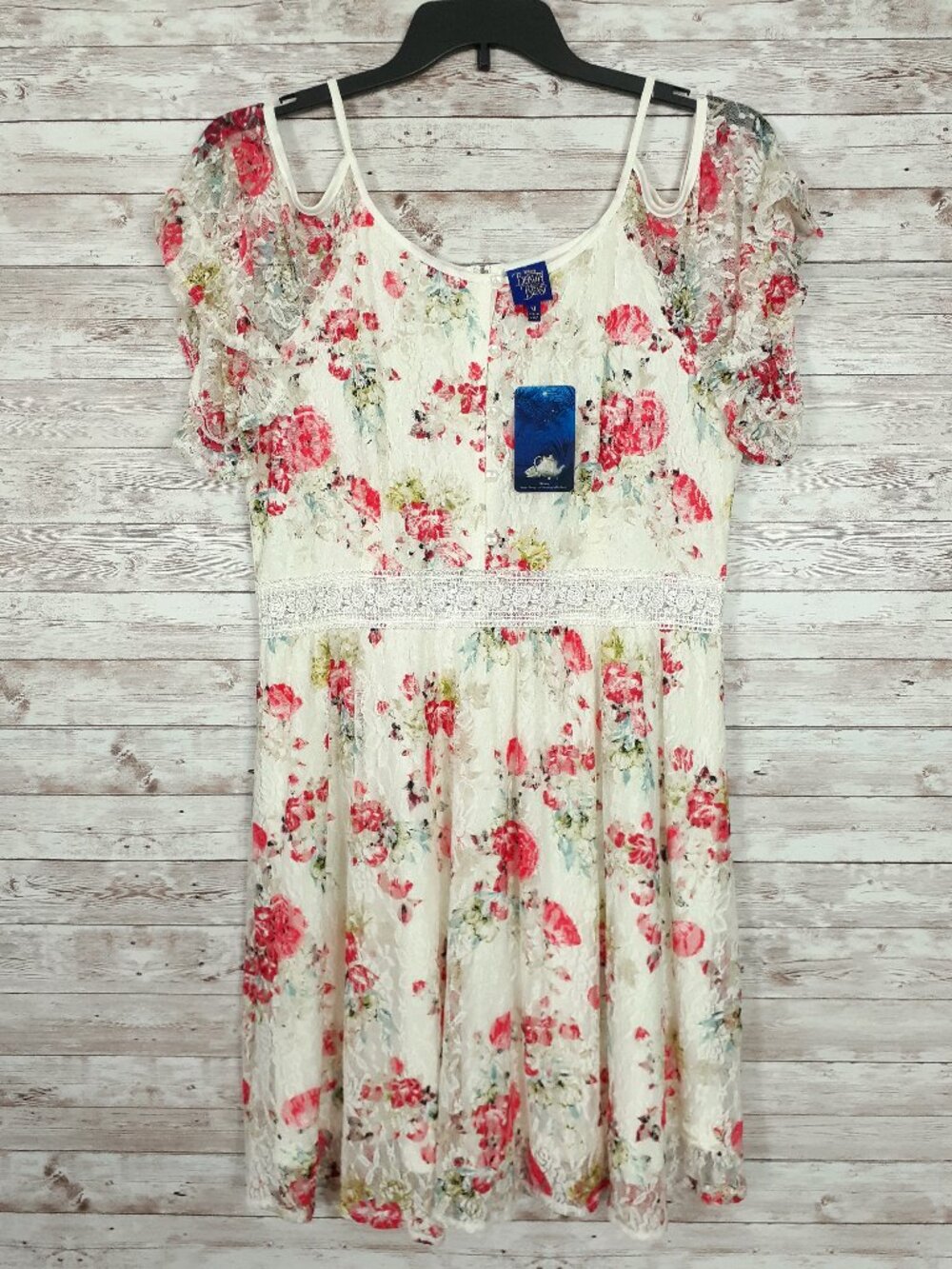 Disney Beauty and the Beast Womens Dress XL Floral Lace Short Ruffle Sleeve 863A